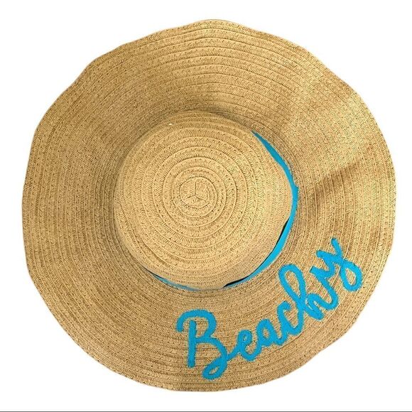 🌺 Accessory Depot Wide Brim Floppy Straw Beachy Embroidered Vacation Sun Hat - Picture 2 of 7